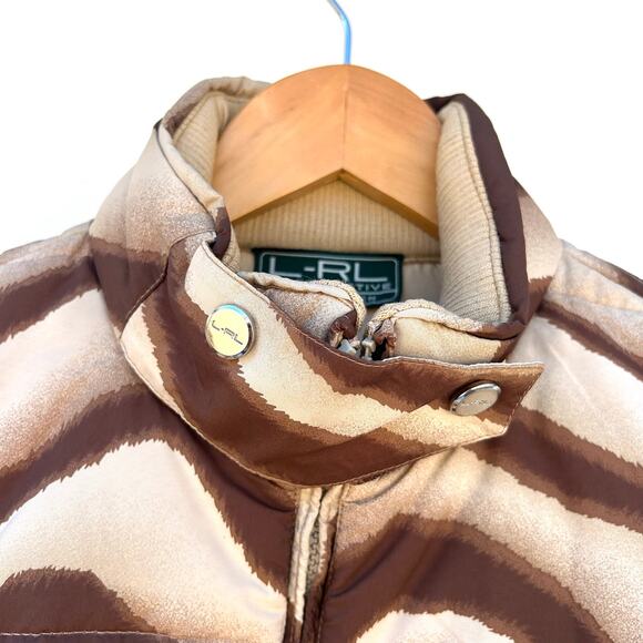 Vintage Ralph Lauren Vest Animal Print Brown Large LRL Striped Puffy Women’s - Picture 7 of 12